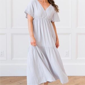 Cozy Earth Boardwalk Breeze Maxi Dress size XL in Glacier Blue Gray